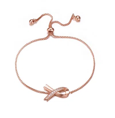 Rachel Glauber 18k Rose Gold Plated Cz Love Bracelet In Pink