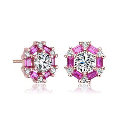 Rachel Glauber Stylish Halo Stud Earrings In Red
