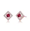 Rachel Glauber Stylish Halo Stud Earrings With Colored Cubic Zirconia In Red