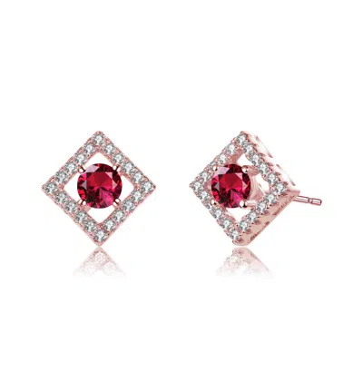Rachel Glauber Stylish Halo Stud Earrings With Colored Cubic Zirconia In Red
