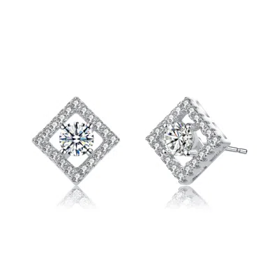 Rachel Glauber Stylish Halo Stud Earrings With Colored Cubic Zirconia In Silver