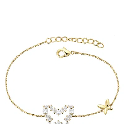 Rachel Glauber Teens 14k Gold Plated With Baguette Diamond Cubic Zirconia Halo Butterfly Charm Adjustable Bracelet