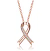 Rachel Glauber Teens/young Adults 18k Rose Gold Plated With Clear Cubic Zirconia Ribbon Pendant Necklace In Silver