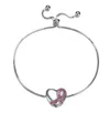 Rachel Glauber Teens/young Adults White Gold Plated With Heart Charm Adjustable Bracelet In Pink