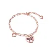 RACHEL GLAUBER TEEN/YOUNG ADULTS 18K ROSE GOLD PLATED WITH HEART CHARMS ADJUSTABLE BRACELET