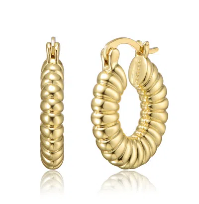 Rachel Glauber Tubular Ribbed Round Hoop Earrings In Gold