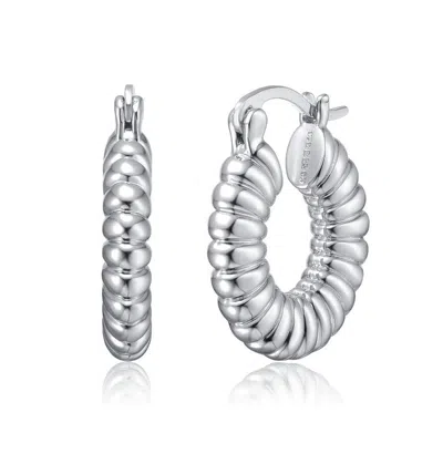 Rachel Glauber Tubular Ribbed Round Hoop Earrings In White