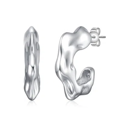 Rachel Glauber Twisted Open Hoop Earrings In White