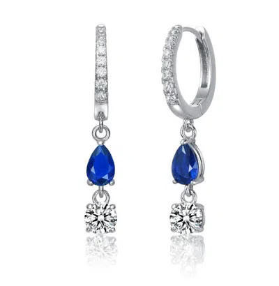 Rachel Glauber Two-stone Dangle Huggie Earrings In Blue