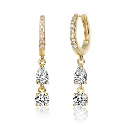 Rachel Glauber Two-stone Dangle Huggie Earrings In Gold