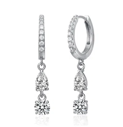 Rachel Glauber Rhodium Plated Cz Drop Earrings In Silver