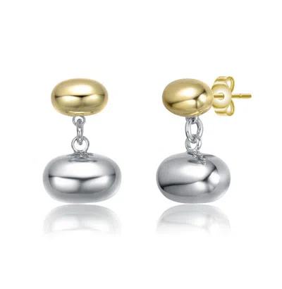 Rachel Glauber Two-tone Double Bead & Chain Dangle Earrings In White
