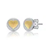 Rachel Glauber Two-tone Heart Milgrain Medallion Round Stud Earrings