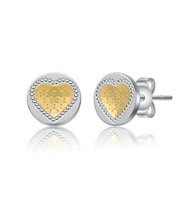 Rachel Glauber Two-tone Heart Milgrain Medallion Round Stud Earrings