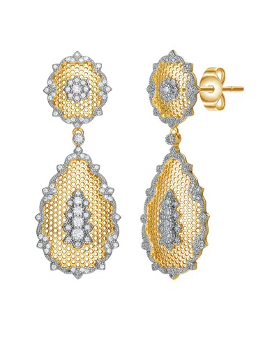 RACHEL GLAUBER RACHEL GLAUBER TWO-TONE PLATED CZ DANGLE EARRINGS