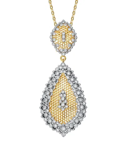 Rachel Glauber Rhodium And 14k Gold Plated Cubic Zirconia Pendant Necklace In Two-tone
