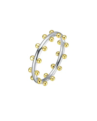 Rachel Glauber Rhodium And 14k Gold Plated Bead Band Ring In Two-tone