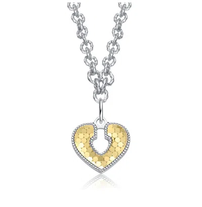Rachel Glauber Two-tone Textured Open Padlock Pendant Necklace