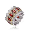 Rachel Glauber Two-tone White Gold Plated And 14k Gold Plated With Colored Cubic Zirconia Coctail Ring In Red