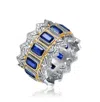 Rachel Glauber Two-tone White Gold Plated And 14k Gold Plated With Colored Cubic Zirconia Coctail Ring In Blue