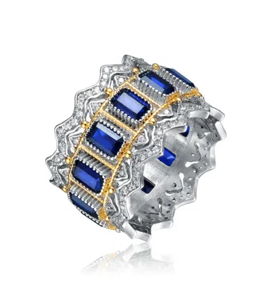 Rachel Glauber Two-tone White Gold Plated And 14k Gold Plated With Colored Cubic Zirconia Coctail Ring In Metallic