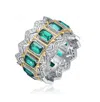 Rachel Glauber Two-tone White Gold Plated And 14k Gold Plated With Colored Cubic Zirconia Coctail Ring In Green