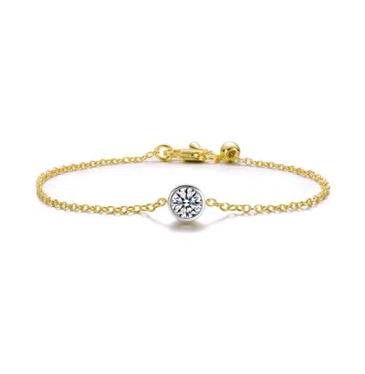 Rachel Glauber Two-tone With Clear Bezel Set Cubic Zirconia Stud Design Bracelet In Gold