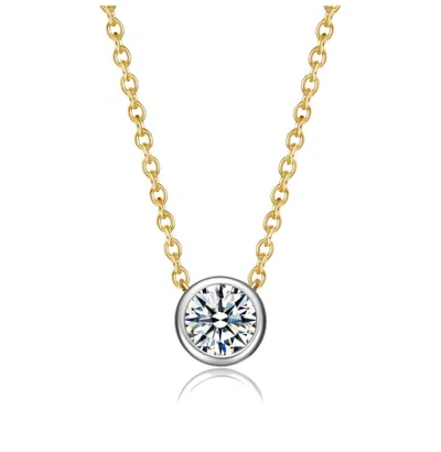 Rachel Glauber Two-tone With Clear Bezel Set Cubic Zirconia Stud Design Necklace In Gold