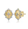 Rachel Glauber Two-tone With Clear Cubic Zirconia Floral Stud Earrings