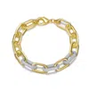 Rachel Glauber Two-tone With Clear Cubic Zirconia Link Chain Bracelet In Gold