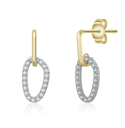 Rachel Glauber Two Tone With Clear Cubic Zirconia Oval Shaped Drop Earrings In Gold