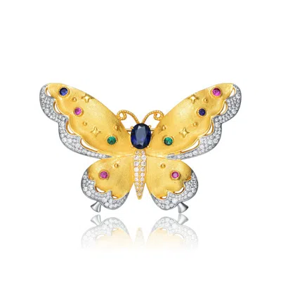 Rachel Glauber Two-tone With Colored Cubic Zirconia Butterfly Pin