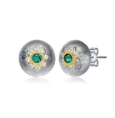 Rachel Glauber Two-tone With Colored Cubic Zirconia Stud Earrings In Metallic
