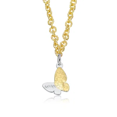 Rachel Glauber Two-tone Metamorphic Grace Butterfly Pendant Necklace In Gold