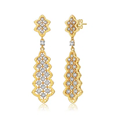 Rachel Glauber Two-tone With Clear Cubic Zirconia Dangle Earrings In Transparent