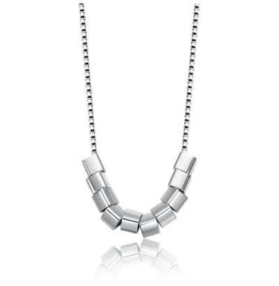 Rachel Glauber White Gold Plated Cylindrical Bead Necklace In Metallic