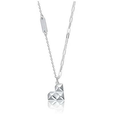 Rachel Glauber White Gold Plated Geometric Heart Necklace In Silver
