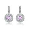 Rachel Glauber White Gold Plated Round Dangle Earrings With Pink Cubic Zirconia In Purple