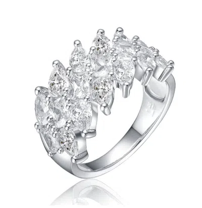 Rachel Glauber White Gold Plated With Clear Cubic Zirconia Cluster Ring