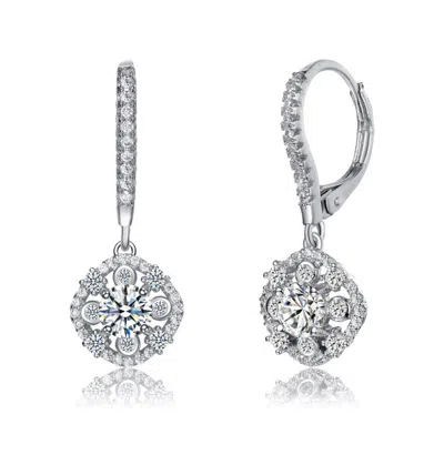 Rachel Glauber White Gold Plated With Clear Cubic Zirconia Dangle Earrings In Metallic