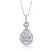 Rachel Glauber White Gold Plated With Clear Cubic Zirconia Door Knocker Love Knot Pendant Necklace In White
