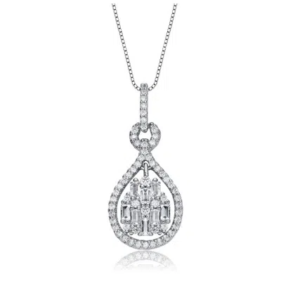 Rachel Glauber White Gold Plated With Clear Cubic Zirconia Door Knocker Love Knot Pendant Necklace In Metallic