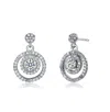 Rachel Glauber White Gold Plated With Clear Cubic Zirconia Double Concentric Eternity Halo Drop Dangle Earrings