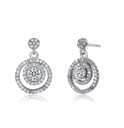 Rachel Glauber White Gold Plated With Clear Cubic Zirconia Double Concentric Eternity Halo Drop Dangle Earrings