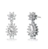 Rachel Glauber White Gold Plated With Clear Cubic Zirconia Double Flower Cluster Dangle Earrings
