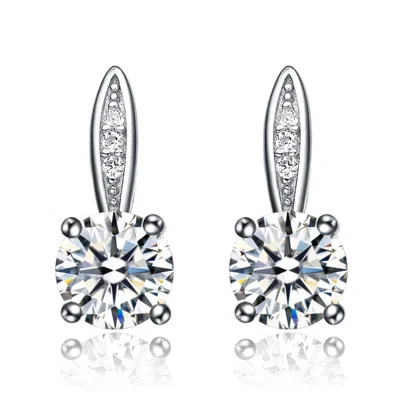 Rachel Glauber White Gold Plated With Clear Cubic Zirconia Drop Earrings In Silver