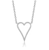 Rachel Glauber White Gold Plated With Clear Cubic Zirconia Elongated Open Heart Halo Pendant Necklace In Silver