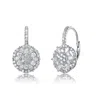Rachel Glauber White Gold Plated With Clear Cubic Zirconia Flower Cluster Halo Dangle Earrings With Leverbacks In Silver