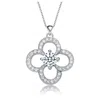 Rachel Glauber White Gold Plated With Clear Cubic Zirconia Flower Shape Pendant Necklace In White