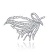 Rachel Glauber White Gold Plated With Clear Cubic Zirconia Flowing Petals Floral Brooch In Silver